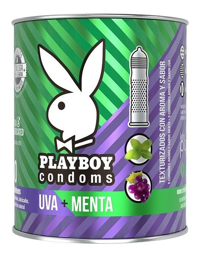 Condones De Látex Playboy Extra Lubricante Uva - Menta 10pz