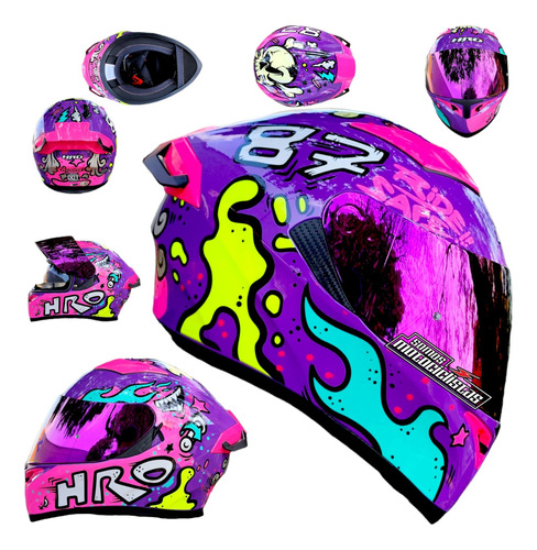 Casco Moto Mujer Hro 514 Funner Evo Rosa Fucsia + Lentes Dot