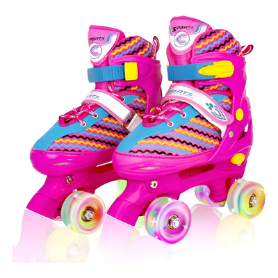 Patines Ajustables Niño 4 Ruedas Llantas Luces Led Infantil Color Rosa Chicle Talla De Los Patines S | Envío gratis