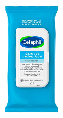 Toallitas Desmaquillantes Cetaphil 25 Unidades.