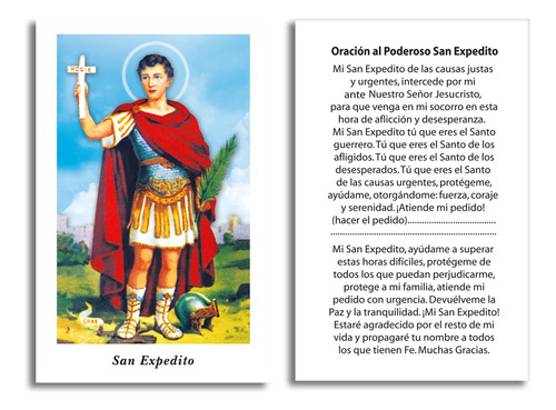 Estampa San Expedito De 6x4 Cm X 100 Unidades Con Oración