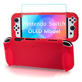 Funda De Silicona+protector Con Nintendo Switch Oled Rojo