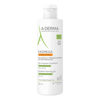 Aderma, Exomega Control Gel Limpiador Emoliente, Sin Jabón ni Perfume, Para Piel Seca o Atópica, 500ml | Meses sin interés
