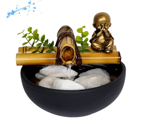 Fonte De Agua Cascata Bacia Bambu Decorativa De Mesa Cor Preto Bivolt