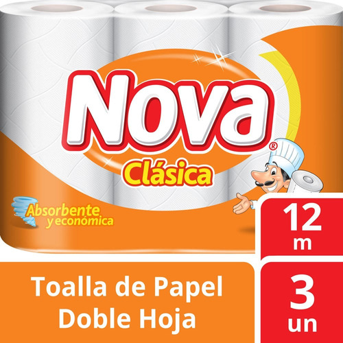 Toalla De Papel Nova Clásica Doble Hoja 3 Un (12 M)