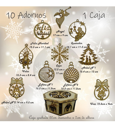 Esferas Navideñas Grandes Con Caja Mdf 3mm Corte Laser