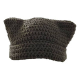 Gorro De Lana Tejido A Crochet Mujer Gatito Liso Comodo 