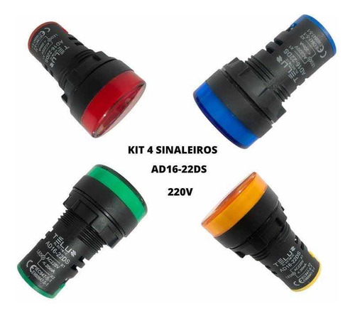 Sinaleiro De Comando Led 22mm 220v Cores C/4 Peças 