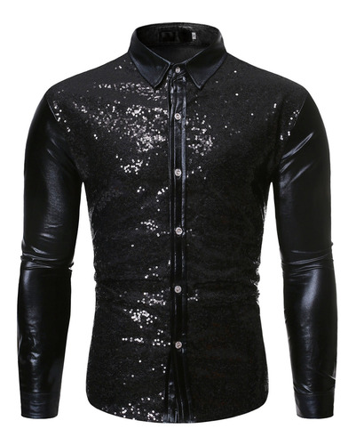 Q Camisa Hombres Otoño Solapa Fresco Lentejuelas Casual Hot