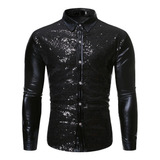 Q Camisa Hombres Otoño Solapa Fresco Lentejuelas Casual Hot