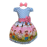 Vestido Infantil Temático Festa Junina Azul E Rosa + Brinde