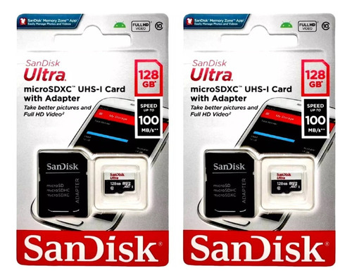 2 Uni. Cartão Memória Micro Sd Sandisk 128gb Classe 10 Ultra