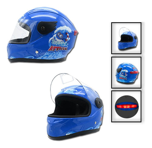 Casco Cerrado Infantil C/luz Shark Attack Brillante Rmb