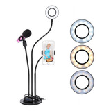 Ring Light Led 3 Em 1 Com Suporte Para Celular E Microfone 