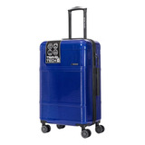 Valija Mediana Viaje Rigida Liviana Mano Ruedas Travel Tech Color Azul Rayas