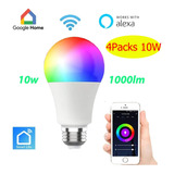 Foco Led Inteligente Wifi E27 Rgb De 4 Paquetes De 10 W Para