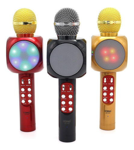 Microfone Sem Fio Bluetooth Karaokê Led Lelong Original