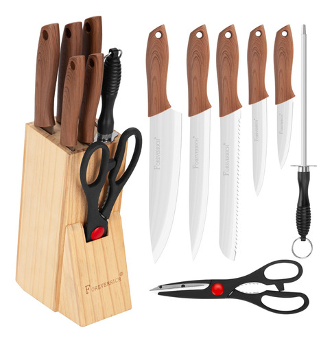 Set 8 Cuchillos Acero Inoxidable De Mango Madera Cocina