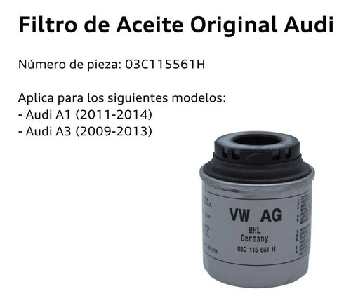 Filtro De Aceite Original Audi A1 A3 Foto 2