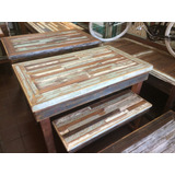 Mesa Rustica De Pinotea Vintage + 2 Bancos Combinados