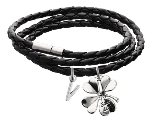 Pulsera Trébol Grande Brazalete Dije Suerte Letra Inicial