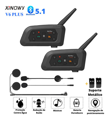 Comunicador De Casco V6 Plus, 2 Unidades/par, Bluetooth 5.1