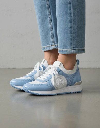 Tenis Michael Kors Sneakers Jenkins Knit Deportivo 49r5 Azul/blanco Para Mujer