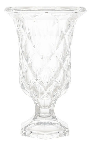 Vaso De Vidro Transparente Diamond Com Pé, Tamanho 15x24cm
