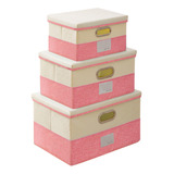 3pcs Cajas Almacenamiento Plegables Con Tapa Rosa