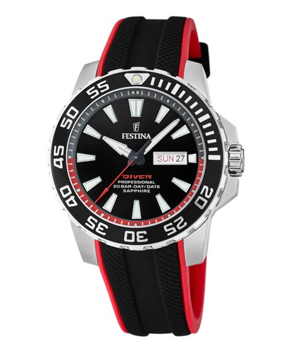 Reloj Festina Hombre Diver Caucho F20662/3 Negro Rojo