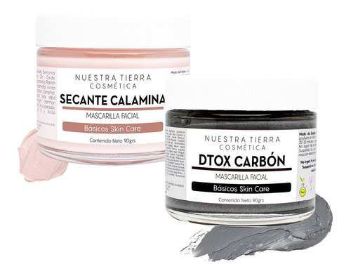 Kit Mascarilla Facial Secante Calamina + Dtox Carbón Activad