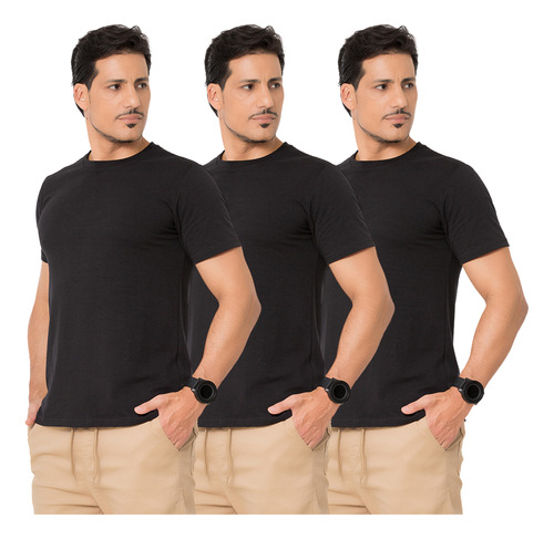 Kit 3 Camisetas Masculina Algodão Peruana Premium Lisa Luxo