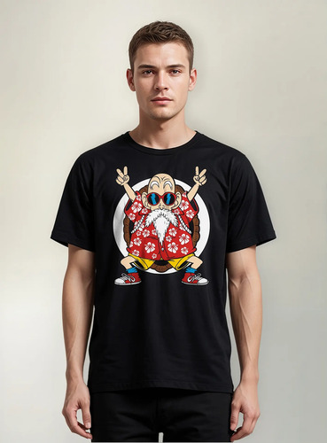 Playera Negra Estampado Maestro Roshi Mod.2