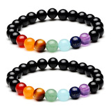 Set Pulseras Pareja Piedra Natural Turmalina Negra 7 Chakras