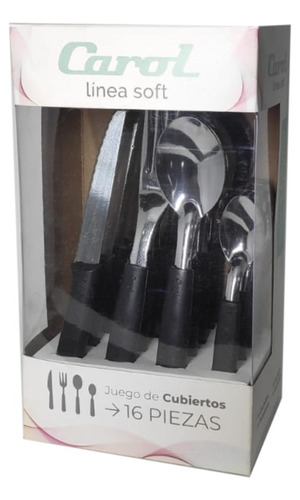 Set X16 Cubiertos Carol Soft Caja Acero Inox. Mango Plástico