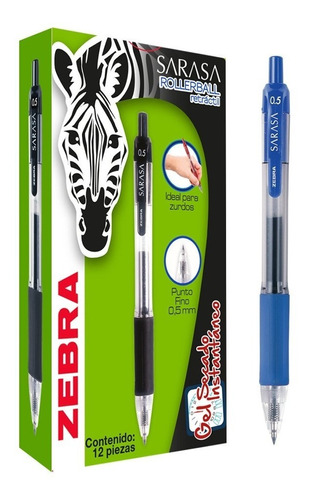 Boligrafo Zebra Sarasa Retractil Fino 5mm Gel Azul Pqte/ /vc