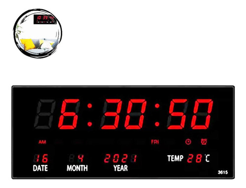 Relógio De Parede Led Digital Grande Calendário Data Alarme