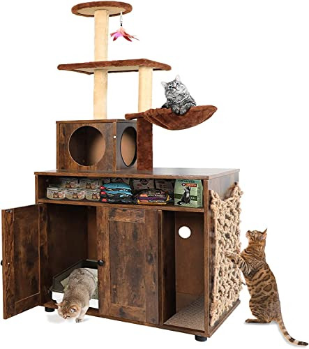 Árbol Para Gatos Con Caja De Arena Para Gatos, Muebles Ocult
