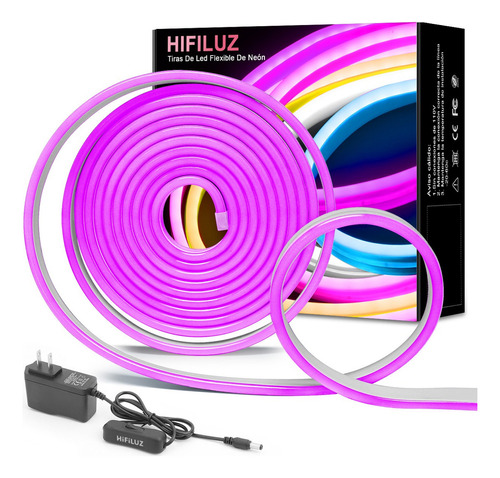 Tiras De Led Luz De Neón Flexible 5m Manguera Con Fuente 12v Luz Purple