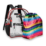 Mochila Now United Oficial Transparente Bolsa Colorida