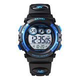 Reloj Niños Niñas Skmei 1451 Digital Alarma Cronometro Color De La Malla Negro/azul Color Del Fondo Blanco