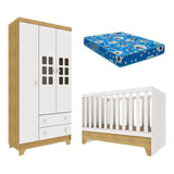 Berço Mini Cama Guarda Roupa Malu Branco Bétula Colchão 