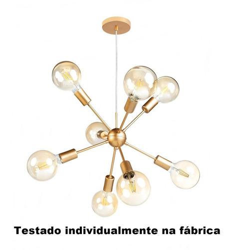 Lustre Átomo Sputnik Moderno Dourado 8 Lâmpadas E27