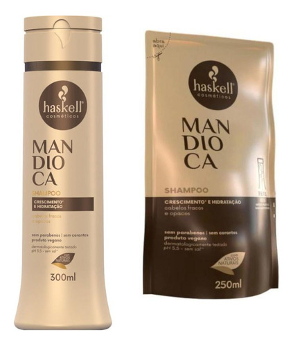 Kit Haskell Mandioca Shampoo 300ml + 1 Refil Shampoo 250