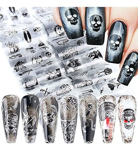 Etiquetas Y Calcomanías - 10 Sheets Punk Skull Nail Foil Tra