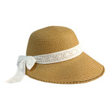 Sombrero De Ala Ancha Para Mujer Playa Verano Sol Con Moño