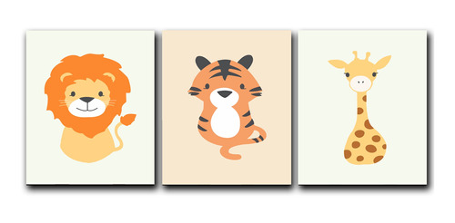 Triptico Cuadros Niños 40x30 Cms Set15 Leon Tigre Jirafa