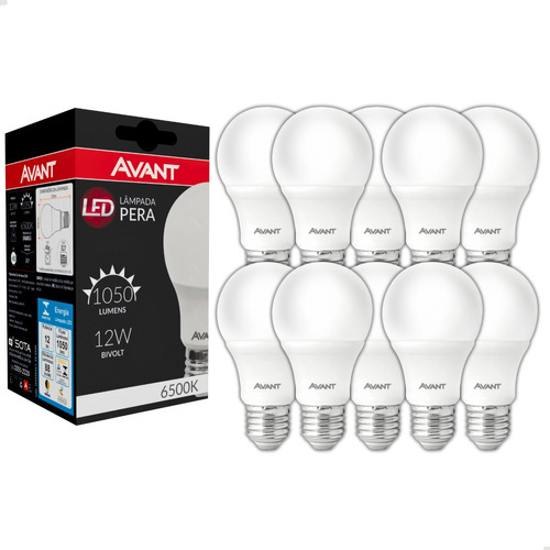 Kit 10 Lâmpada Led 12w Bulbo E27 6500k Branco Frio Econômica