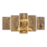 Kit 5 Quadro Mosaico Buda Estatua Dourado Religioso Sala