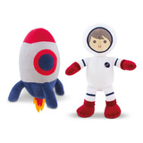 Kit Decoração Espacial Astronauta E Foguete De Pelúcia 